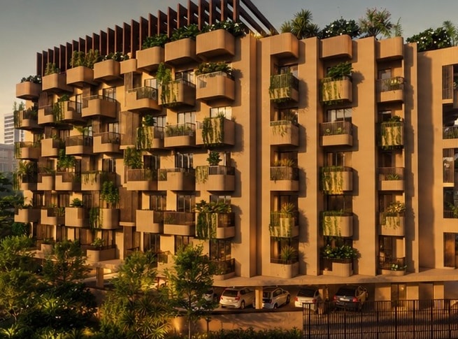 Cantilevered Balcony Geometric Rhythm
