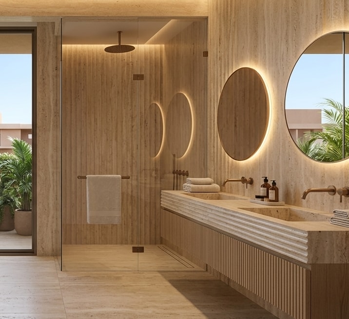 Floating Travertine Double Vanity